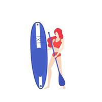 Girl with sup board and paddle, vector.eps vector