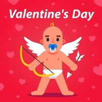 cupid with bow and arrow is watching. cute angel with wings. flat vector illustration