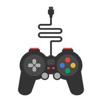 black gamepad with a wire on a white background. flat vector illustration.