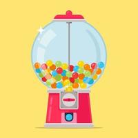 pink candy machine for kids. multi-colored chewing balls. flat vector illustration.