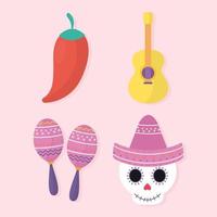 Mexican day of the dead icon set vector