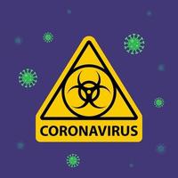 warning in a triangular sign about coronavirus. quarantine zone. flat vector illustration.