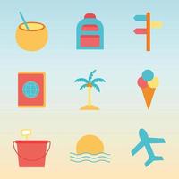 summer flat style icon set vector