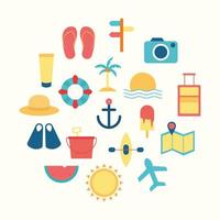 summer flat style icon set vector