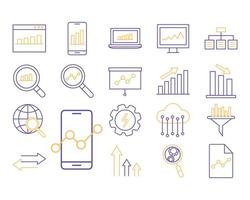 Data analysis line style icon set vector