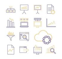 Data analysis line style icon set vector