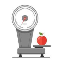 weigh apples on the scales. healthy food market. flat vector illustration.