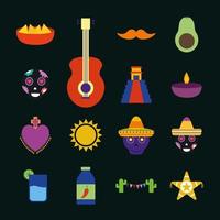 Mexican culture icon set vector