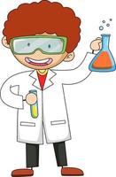 Little scientist doodle cartoon character isolated vector