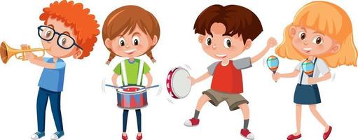 Set of different kids playing musical instruments vector