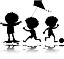 Set of kids silhouette with reflex on white background vector