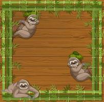 Empty banner with bamboo frame and sloth cartoon character vector