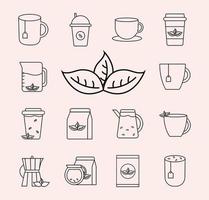 conjunto de iconos de estilo de línea de té vector