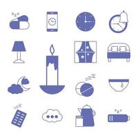 insomnia line and fill style icon set vector