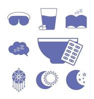 insomnia line and fill style icon set vector