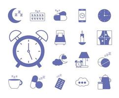 insomnia line and fill style icon set vector