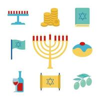 conjunto de iconos de estilo plano judío y hanukkah vector