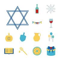 conjunto de iconos de estilo plano judío y hanukkah vector