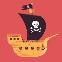 Toy children home-made pirate ship. flat vector illustration.