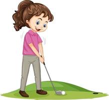 Young golf player cartoon character playing golf vector