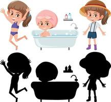 Set of a girl doing different activities vector