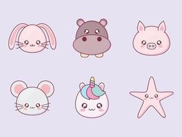 Conjunto de iconos de dibujos animados de animales kawaii vector