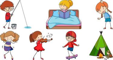 Set of many children doing different activities vector