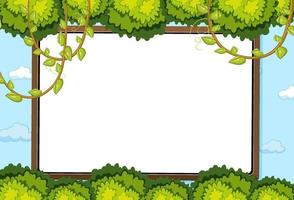 Empty board on sky background with leaves element