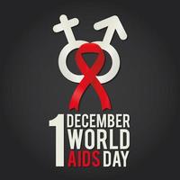 1 december world aids day lettering with ribbon and gender symbols vector