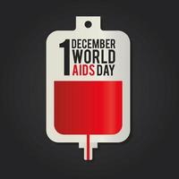 1 de diciembre día mundial del sida letras y bolsa de sangre vector