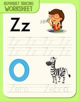 Alphabet tracing worksheet with letter Z and z vector