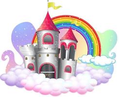 Castillo con arco iris en la nube aislado sobre fondo blanco. vector