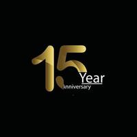 15 year Anniversary celebration design template. golden balloon witt gold sparkles confetti. black background. Realistic style. Vector illustration.