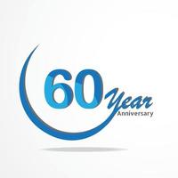 Celebración del aniversario de 60 años tipo de logotipo de color azul y rojo, logotipo de cumpleaños sobre fondo blanco vector