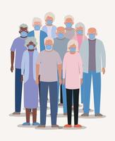 Group of senior citizens with face masks vector