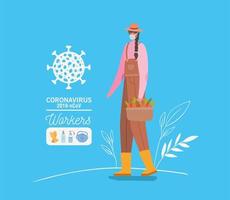 Farmer woman avatar with medical mask and apron vector design