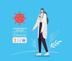 Female doctor avatar with medical mask and uniform vector design