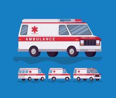 Ambulance and paramedic car side view set vector design