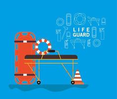 Life guard banner with ambulance stretcher with float and cone vector