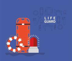 Life guard banner with ambulance stretcher with float and siren vector