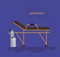 Banner de emergencia con camilla de ambulancia y cilindros de oxígeno. vector