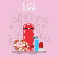 Lifeguard banner with ambulance stretcher, oxygen cylinders and floats vector