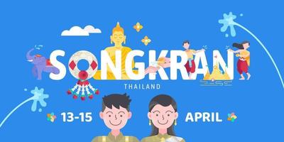 Songkran Thailand water splashing festival celebration vector illustration