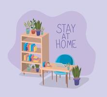 Stay at home banner with home office scene vector