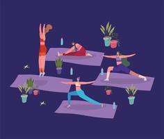 Women working out with potted plants vector