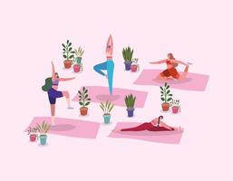 Women working out with potted plants vector