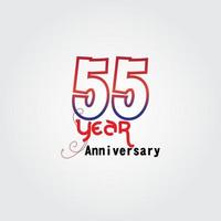 Logotipo de celebración de aniversario de 55 años. Logotipo de aniversario con color rojo y azul aislado sobre fondo gris, diseño vectorial para celebración, tarjeta de invitación y tarjeta de felicitación. vector