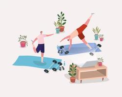 Men working out at home vector