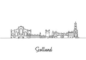 One line style Scotland city skyline. Simple modern minimalistic style. Single continuous line drawing of Scotland city skyline, Scotland. Famous city scraper and landscape. vector