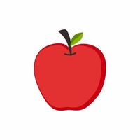 Red apple fruit with a leaf. Fresh tropical fruit concept for fruit garden icon. Healthy apples organic cartoon flat style isolated on white background. Vector illustration